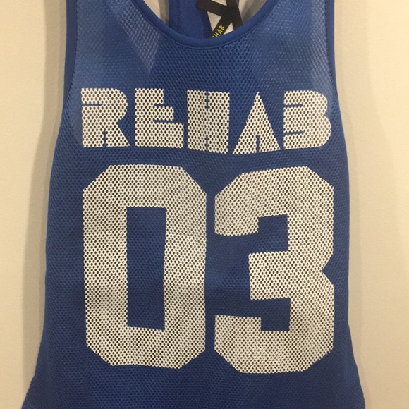 REHAB Assymetrical BLUE Knit Jersey 03 TANK TOP - Picture 2 of 14